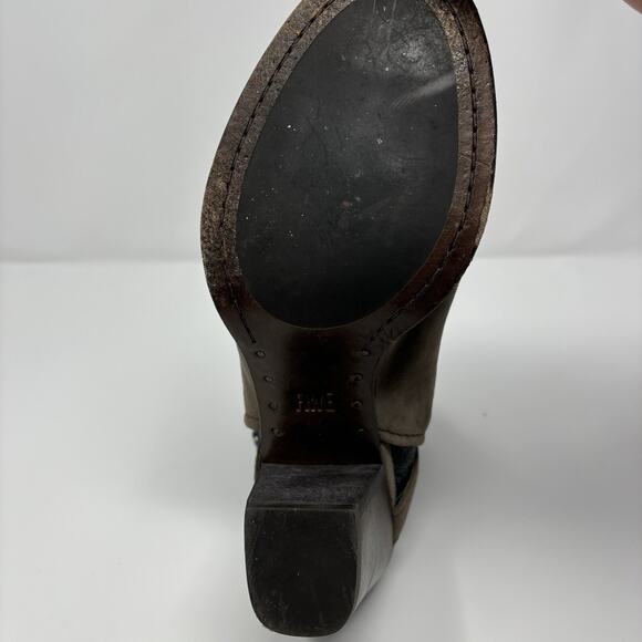 Frye Dani Shield Sling Gray Suede Peep Toe Heeled Sandal 11 Block Heel Shoe - Picture 7 of 16
